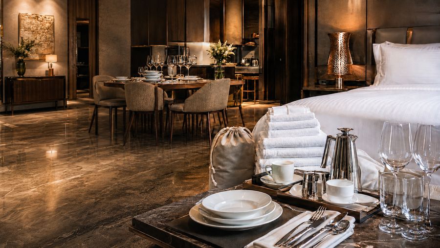 Elegant crockery and cutlery table setting for hospitality